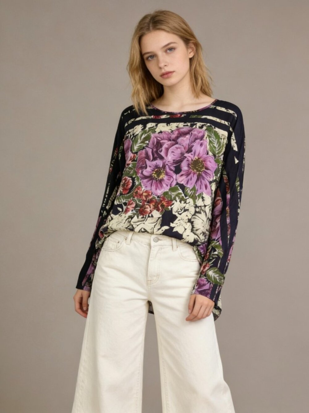 NWOT Johnny Was Multicolor Silk Floral Long Sleeves Blouse Shirt Size S